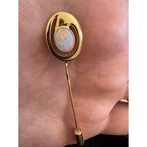 Vintage‎ 18k Solid Yellow Gold Natural Opal Stickpin - Hat pin Halo Oval 750